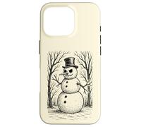 Grumpy Cute Snowman in Top Hat Winter Forest Illustration Case for iPhone 16 Pro