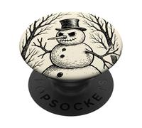 Grumpy Cute Snowman in Top Hat Winter Forest Illustration PopSockets Adhesive PopGrip