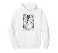 Grumpy Cute Snowman in Top Hat Winter Forest Illustration Pullover Hoodie