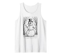 Grumpy Cute Snowman in Top Hat Winter Forest Illustration Tank Top