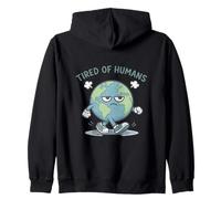 Grumpy Earth Tired of Humans Funny Planet Green Zip Hoodie