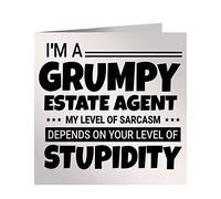 Grumpy Estate Agent Birthday Card My Level Of Sarcasm Depends On Your Level Of Stupidity Slogan