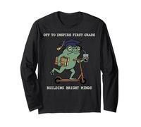 Grumpy First Grade Teacher Frog Scooter Coffee Long Sleeve T-Shirt