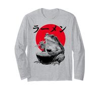 Grumpy Frog Eat Ramen and Scroll Phone Funny Japanese Long Sleeve T-Shirt