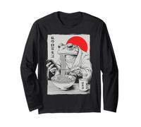 Grumpy Frog Eat Ramen and Scroll Phone Funny Japanese Long Sleeve T-Shirt