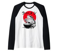 Grumpy Frog Eat Ramen and Scroll Phone Funny Japanese Raglan Baseball Tee