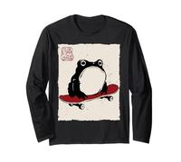 Grumpy Frog Funny Skateboard Skateboarding Anime Japanese Long Sleeve T-Shirt