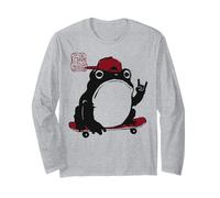 Grumpy Frog Funny Skateboard Skateboarding Anime Japanese Long Sleeve T-Shirt