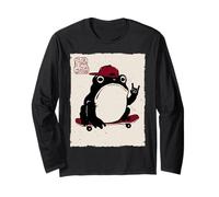 Grumpy Frog Funny Skateboard Skateboarding Anime Japanese Long Sleeve T-Shirt