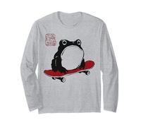 Grumpy Frog Funny Skateboard Skateboarding Anime Japanese Long Sleeve T-Shirt