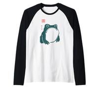 Grumpy Frog Japanese Traditional Ink Art Humor Raglan Baseball Tee