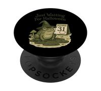 Grumpy Frog Witch Waiting for Halloween October 31 PopSockets Adhesive PopGrip
