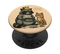 Grumpy Funny Cat Raccoon King Meow Funny Pet Animal Humour PopSockets Adhesive PopGrip