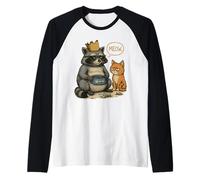 Grumpy Funny Cat Raccoon King Meow Funny Pet Animal Humour Raglan Baseball Tee