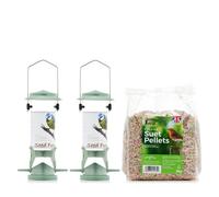 Grumpy Gardener 2kg Deluxe Suet Pellets with 2x Suet Feeders BRITISH RACING GREEN