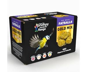Grumpy Gardener Fat Balls for Wild Birds - Gold Mix Fat Balls, Suet Balls Enriched with Beef Tallow, Hearts, Peanuts, Sunflower, Essential Bird Seed Blend, Suet Fatballs (50 pack, 4kg)