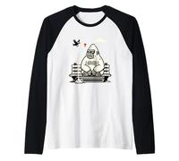 Grumpy Gorilla on Bench Bird Poop Cartoon Meme Raglan Baseball Tee