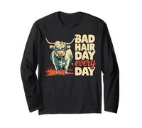 Grumpy Highland Cow Messy Hair Daily Humor Long Sleeve T-Shirt