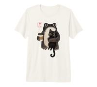Grumpy Japanese Frog Holding Cat Mornings and Coffee Anime Premium T-Shirt
