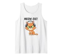 Grumpy Looking Cat Meow-sic Headphones Funny Music Tank Top