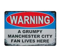Grumpy Manchester City Fan Lives Here Funny Metal Sign, Manchester United Gifts for Men Football Metal Poster Wall Decor for Manchester United Gifts Boys Manchester City Merchandise
