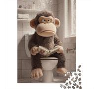 Grumpy Monkey Reading on The Toilet Adult 1000-Piece Jigsaw Puzzle, 38x26cm/1000pcs, for Progress Whenever Time Allows; Clean White Card Pieces for Sorting