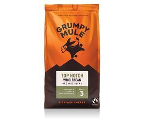Grumpy Mule Top Notch Organic Blend Whole Coffee Beans with notes of Berries and Dark Chocolate 200g