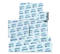 Grumpy Old Git Wrapping Paper - 6 Sheets Gift Wrap for Men or Friends - Funny Birthday Design - Blue Text on Light Blue Background - Cheeky Adult Humour Wrap Comes with Tags by Central 23