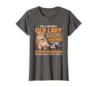 Grumpy Old Lady Answer Dont Ask A Stupid Cat Lover Sarcastic T-Shirt, Women, Asphalt Grey, XX-Large