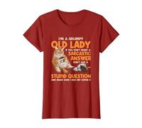 Grumpy Old Lady Answer Dont Ask A Stupid Cat Lover Sarcastic T-Shirt, Women, Cranberry Red, Medium