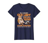 Grumpy Old Lady Answer Dont Ask A Stupid Cat Lover Sarcastic T-Shirt, Women, Navy Blue, X-Large