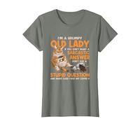 Grumpy Old Lady Answer Dont Ask A Stupid Cat Lover Sarcastic T-Shirt, Women, Olive Heather, 3X-Large