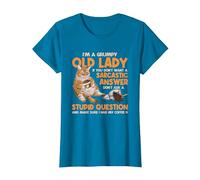 Grumpy Old Lady Answer Dont Ask A Stupid Cat Lover Sarcastic T-Shirt, Women, Sapphire Blue, Medium
