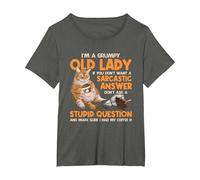Grumpy Old Lady Answer Dont Ask A Stupid Cat Lover Sarcastic T-Shirt, Women's Plus, Asphalt Grey, 4X