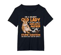 Grumpy Old Lady Answer Dont Ask A Stupid Cat Lover Sarcastic T-Shirt, Women's Plus, Black, 5X