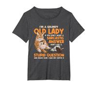 Grumpy Old Lady Answer Dont Ask A Stupid Cat Lover Sarcastic T-Shirt, Women's Plus, Dark Heather Grey, 4X
