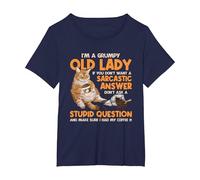 Grumpy Old Lady Answer Dont Ask A Stupid Cat Lover Sarcastic T-Shirt, Women's Plus, Navy Blue, 6X