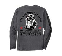 Grumpy Old Man - My Level of Sarcasm Funny Monkey (On Back) Long Sleeve T-Shirt