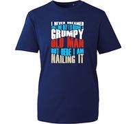 Grumpy Old Man T-Shirt Funny Grumpy Old Quote I Never Dreamed That One Day I'd Become A Grumpy Old Man Funny Gift for Grandpa/Grandma Sarcastic Joke Adult Unisex Tee Top (Navy, L)