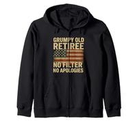 Grumpy Old Retiree No Filter No Apologies Vintage Flag Funny Zip Hoodie