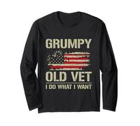 Grumpy Old Vet I Do What I Want Retro Veteran USA Flag Long Sleeve T-Shirt
