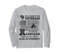 Grumpy Old Veteran Funny US Flag Grandpa Patriotic Long Sleeve T-Shirt