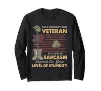 Grumpy Old Veteran Funny US Flag Grandpa Patriotic Long Sleeve T-Shirt