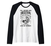 Grumpy Old Veteran Funny US Flag Grandpa Patriotic Raglan Baseball Tee