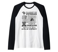 Grumpy Old Veteran Funny US Flag Grandpa Patriotic Raglan Baseball Tee