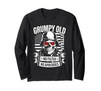 Grumpy Old Veteran Skull USA Flag No Filter No Apologies Long Sleeve T-Shirt