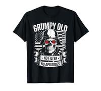 Grumpy Old Veteran Skull USA Flag No Filter No Apologies T-Shirt