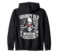 Grumpy Old Veteran Skull USA Flag No Filter No Apologies Zip Hoodie