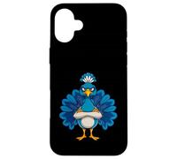 Grumpy Peacock Cartoon Animal Illustration Case for iPhone 16 Plus