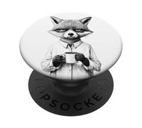 Grumpy Raccoon Coffee Lover Funny Animal Design PopSockets Adhesive PopGrip
